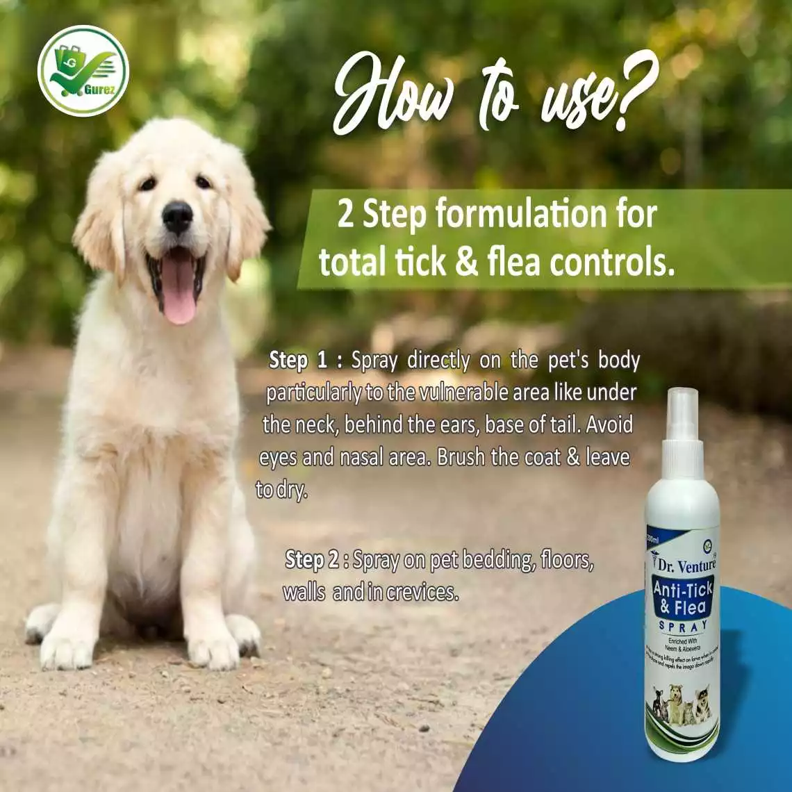 Dr Venture Anti-Dandruff & Conditioning Pet Shampoo 200ml + Anti-Tick and Flea Spray for All Breeds Like Dogs, Cats and Puppies Kills & Repels Fleas, Ticks and Lice 200 ml - Image 3