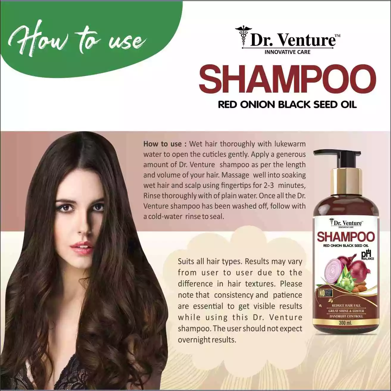 Dr. Venture Red Onion Shampoo With Red Onion Black Seed Oil Extract For Hair Growth And Hair Strengthening With Hairfall And Dandruff Control Shampoo No Paraben No Silicone No Sulphate No Colour 300 ml pack of 2 - Image 3