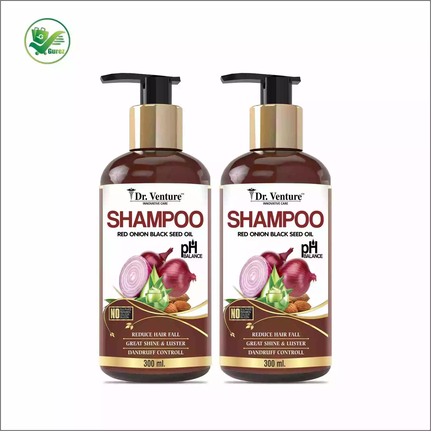 Dr. Venture Red Onion Shampoo With Red Onion Black Seed Oil Extract For Hair Growth And Hair Strengthening With Hairfall And Dandruff Control Shampoo No Paraben No Silicone No Sulphate No Colour 300 ml pack of 2