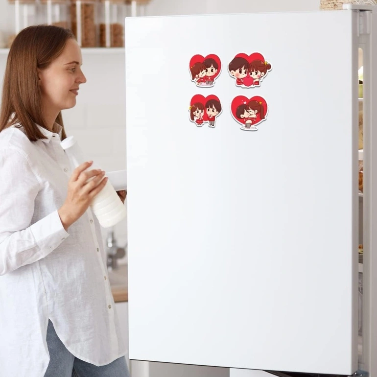 Woodkey Cute Couple Fridge Magnets Set of 4 | Romantic Love Stickers for Wardrobe, Washing Machine – Gift for Couples & Anniversaries - Image 2