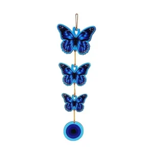 Woodkey Blue Butterfly Wooden Wall Hanging with Evil Eye | Decorative Luck & Prosperity Charm for Home, Living Room & Door Décor – Modern Art Accent