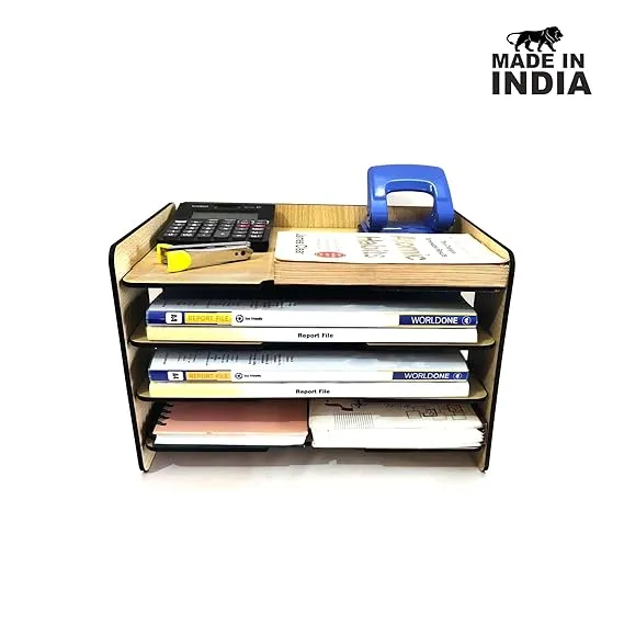 Woodkey A4 Desk File Tray Organizer – 4-Tier | Intal Beech Finish - Image 3
